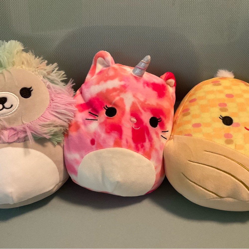 Three Squishmallows Cute corn maize Angel Lion Adrie Caticorn